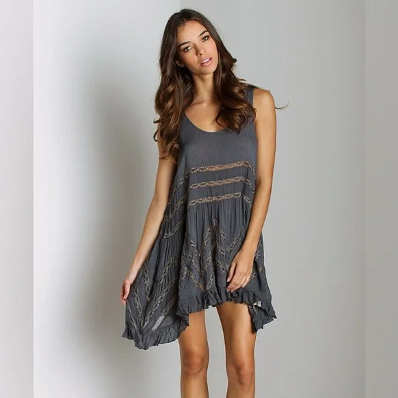 RARE ASO Violet Harmon Free People Voile Lace Polka Dot Trapeze Tank Top Dress - Picture 5 of 13